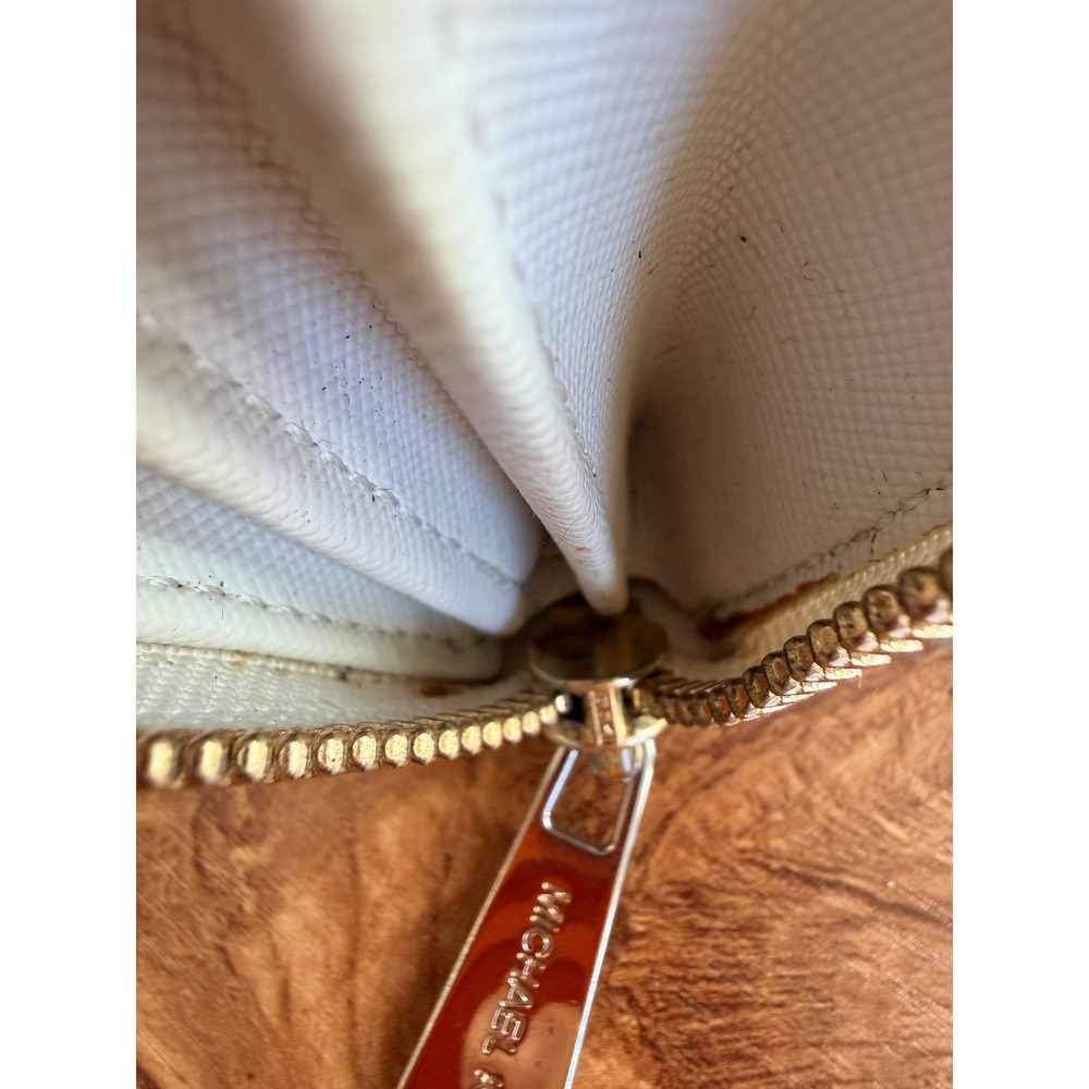 Michael Kors Jet Set MK Logo Zip Around Wristlet Wallet Vanilla Monogram Gold OS - Picture 15 of 16
